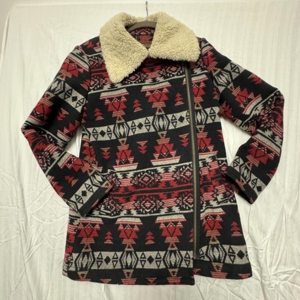 Sun‎ & Shadow Aztec Sherpa Collar Jacket Women's Small  Southwest Boho Coat